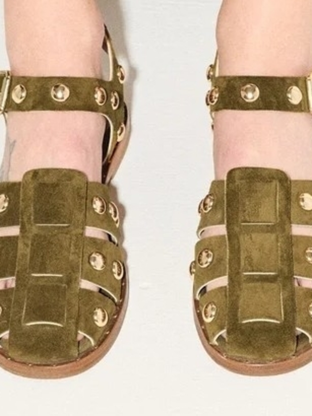 Freda Salvador Olive Green Suede Stud Sandals - Picture 2 of 7